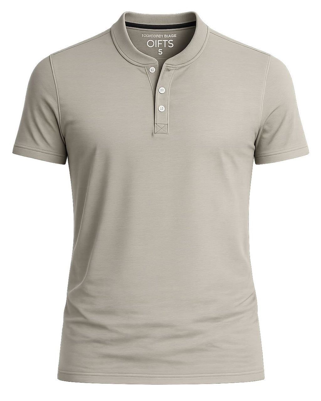 Men’s Beige Henley T-Shirt – 190 GSM Peached Single Jersey