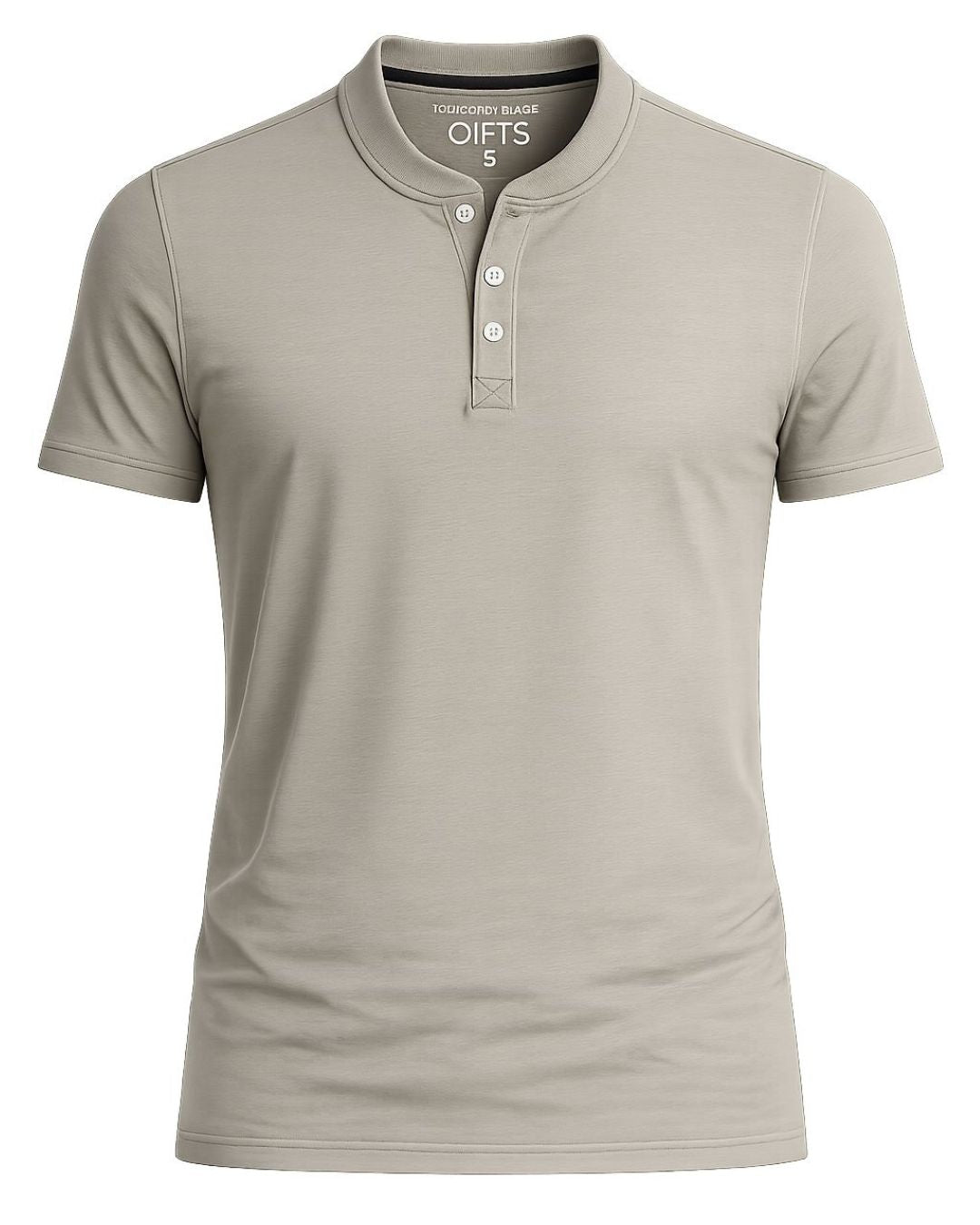 Men’s Beige Henley T-Shirt – 190 GSM Peached Single Jersey