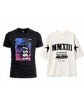 Pack of 2 | Oversized Mesh Panel Graphic T-Shirt & Los Angeles Print Black Round Neck T-Shirt