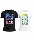 Pack of 2 | Beach Print Round Neck & Los Angeles Print Black