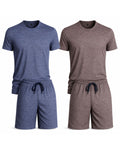 Marl Lounge Set Pack of 2 – Blue Marl & Brown Marl | 160 GSM | Single Jersey | T-Shirt & Shorts