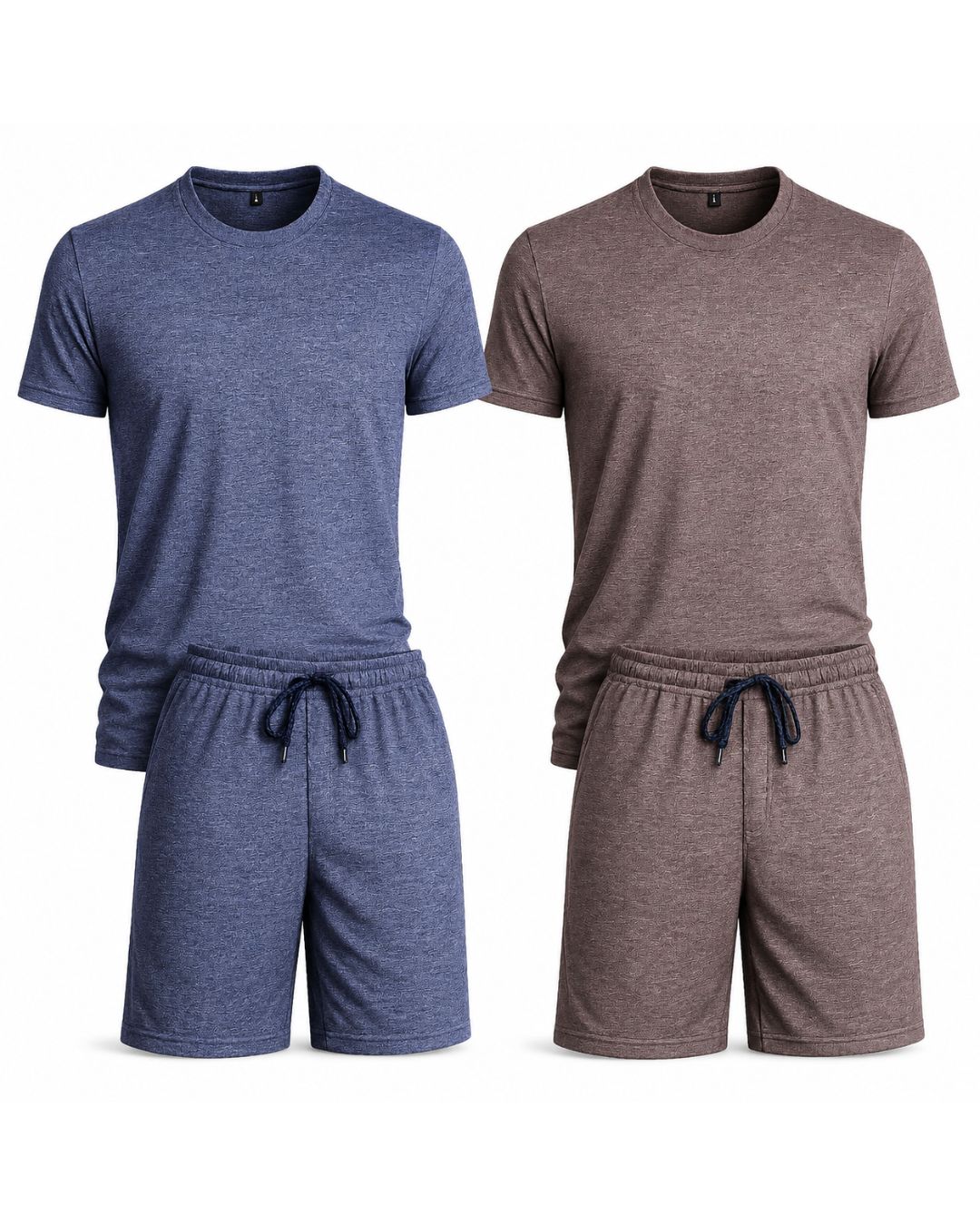 Marl Lounge Set Pack of 2 – Blue Marl & Brown Marl | 160 GSM | Single Jersey | T-Shirt & Shorts