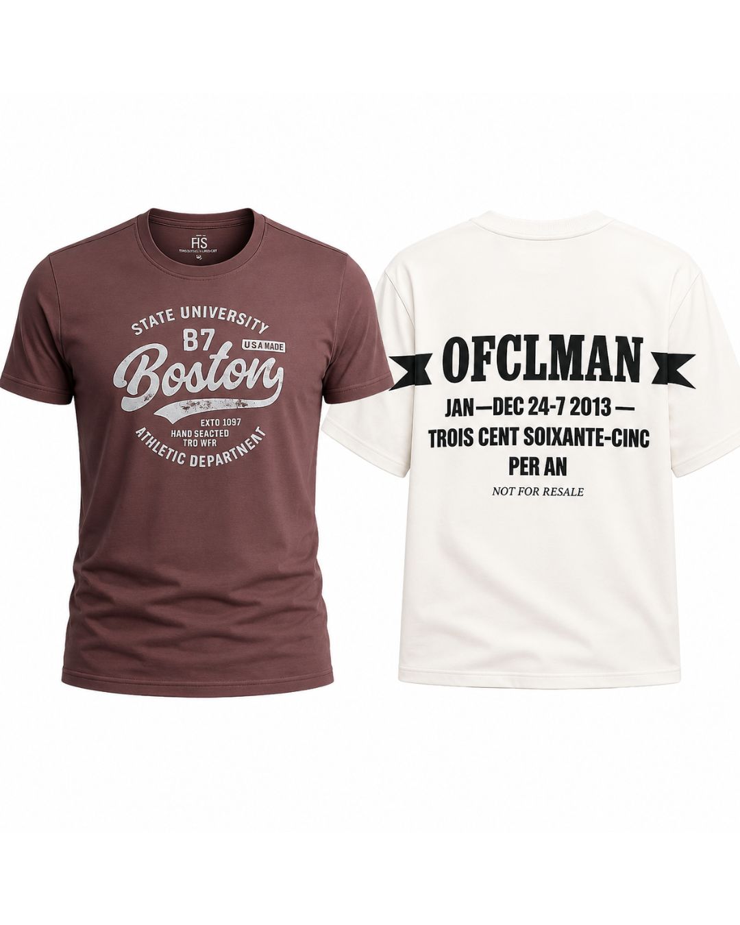 Pack of 2 | Boston Graphic Print T-Shirt & Locked Oversized Mesh Panel Graphic T-Shirt