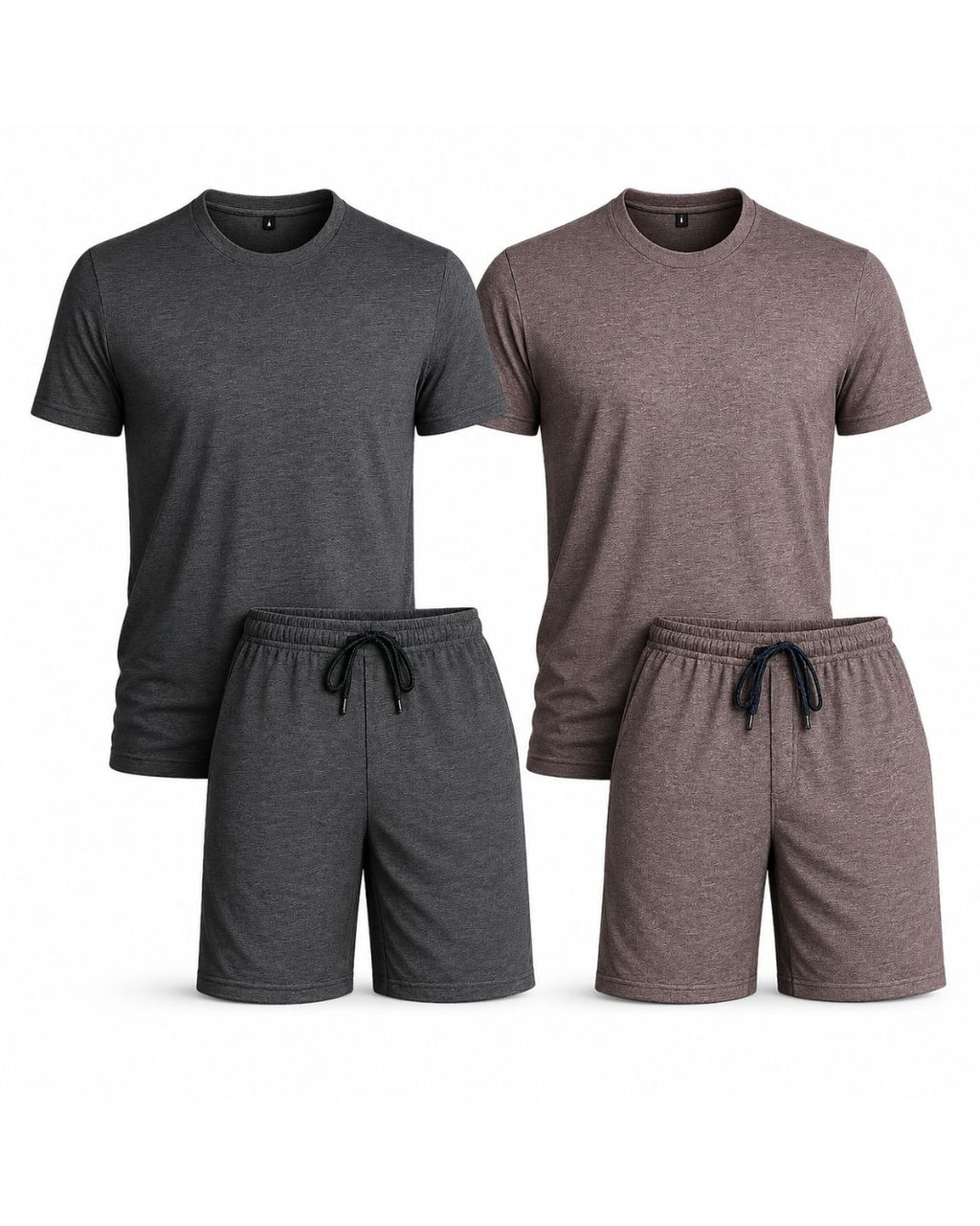 Marl Lounge Set Pack of 2 – Charcoal Marl & Brown Marl | 160 GSM | Single Jersey | T-Shirt & Shorts