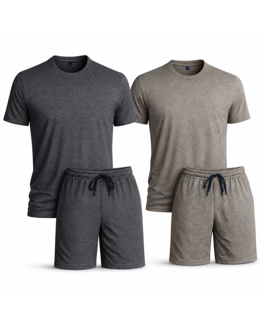 Marl Lounge Set Pack of 2 – Charcoal Marl & Taupe Marl | 160 GSM | Single Jersey | T-Shirt & Shorts