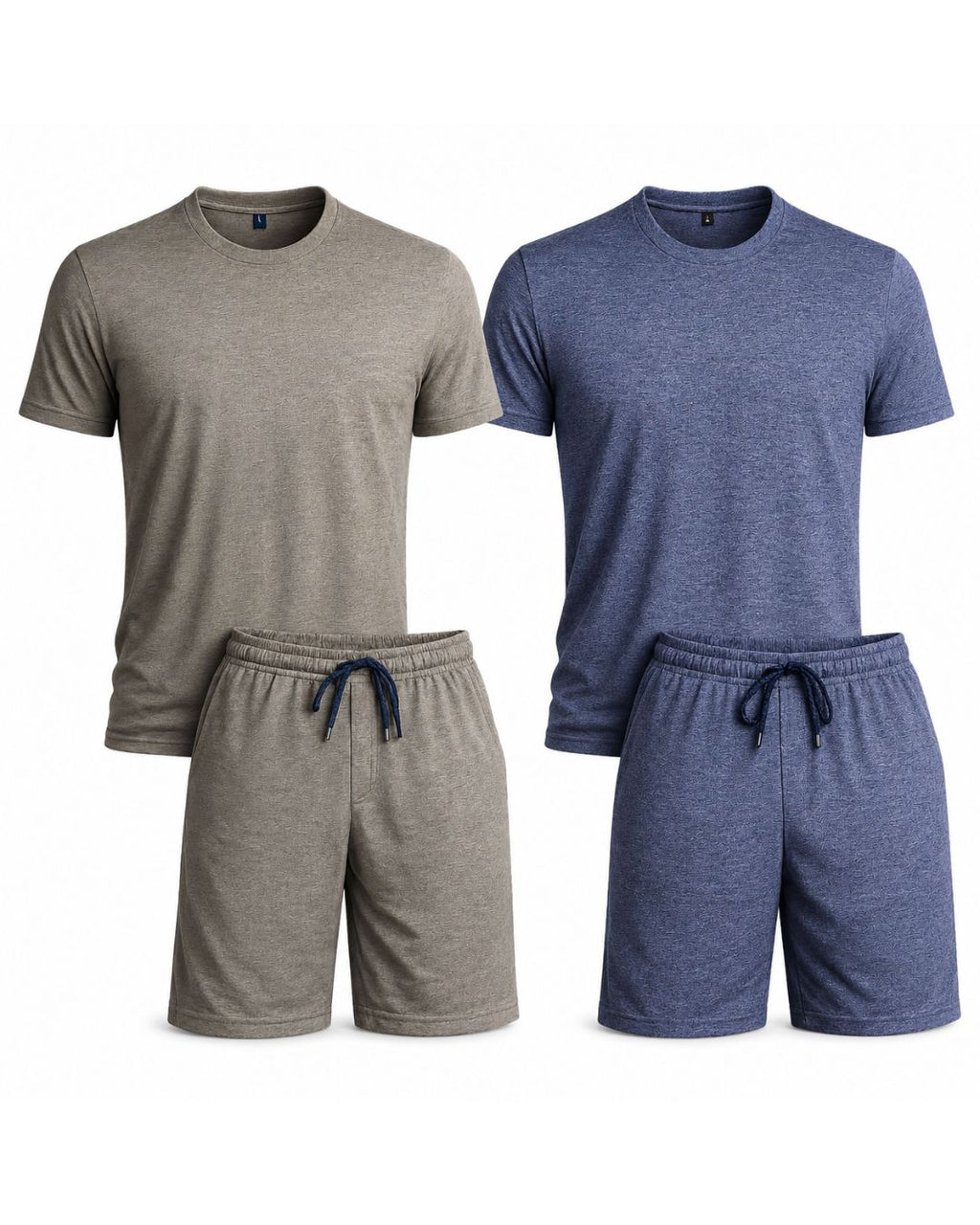 Marl Lounge Set Pack of 2 – Taupe Marl & Blue Marl | 160 GSM | Single Jersey | T-Shirt & Shorts
