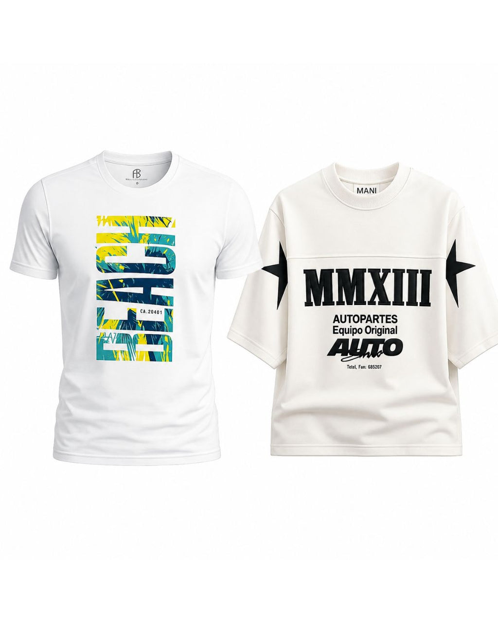 Pack of 2 | Beach Print Round Neck & Locked oversized mesh Panel Graphic